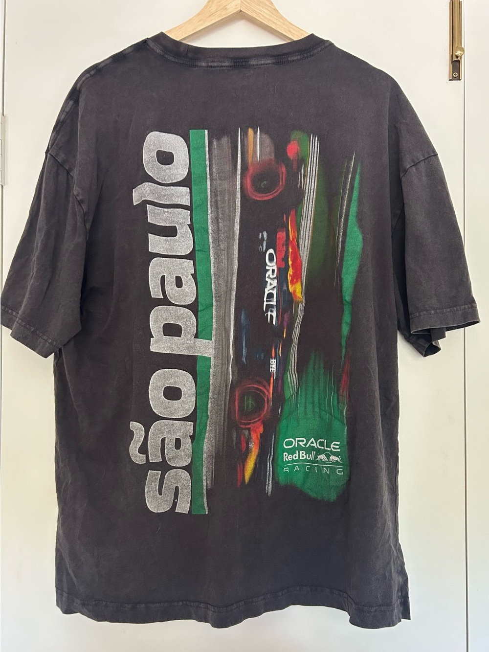 Hollister Black Graphic Boxy Fit Tee with Green and White Oracle RedBull Racing